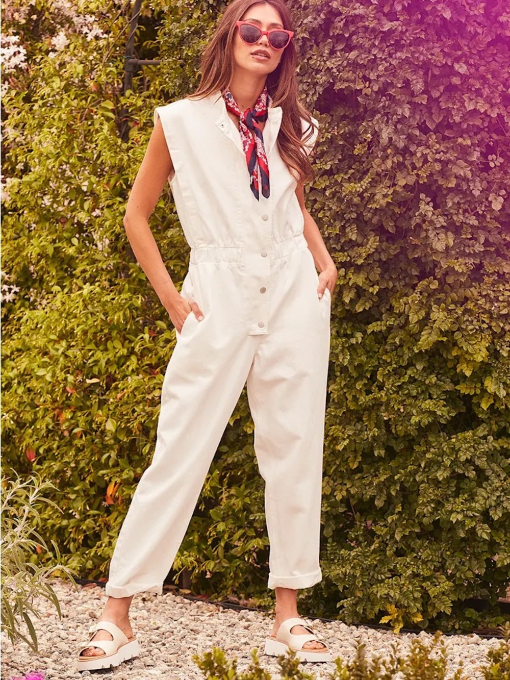 Blank NYC White Sleeveless Button-Front Jumpsuit